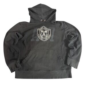 Aeropostale Mens Faded Black Graphic Hoodie Distressed Collegiate Sweatshirt XL